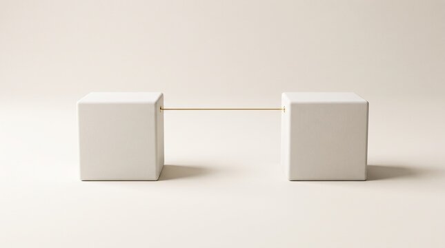 Single Golden Thread Connecting Broken White Blocks Symbolizing Solution