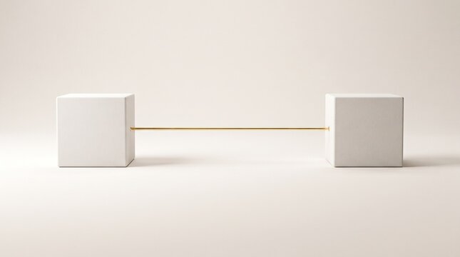 Single Golden Thread Connecting Broken White Blocks Symbolizing Solution