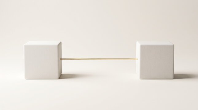 Single Golden Thread Connecting Broken White Blocks Symbolizing Solution