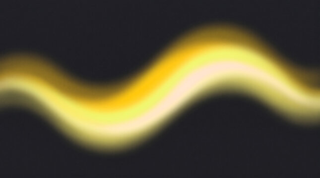 Golden glowing wave on black background, abstract yellow light trail with soft blur, elegant luminous curved line for luxury branding and motion design