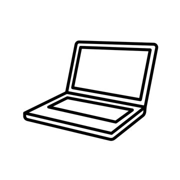 Open laptop computer shown at a slight angle outline line art vector icon