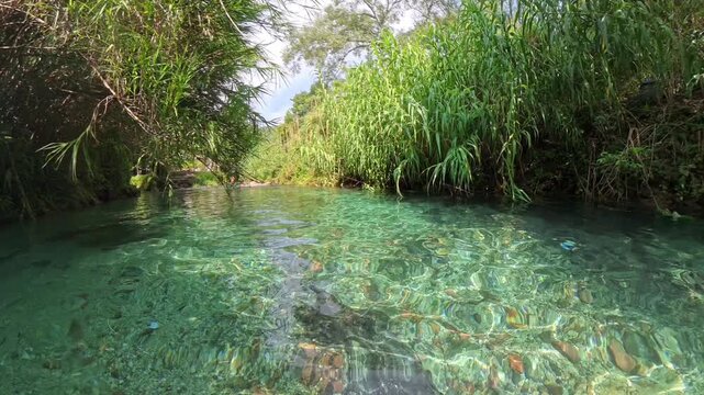 View of Mole di Narni Natural Pool during summer season in Umbria Italy