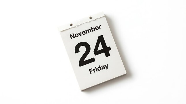 Tear off calendar page showing friday november 24 representing black friday shopping event on white background