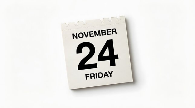 A white paper calendar page showing the date of friday november 24 isolated on a white background