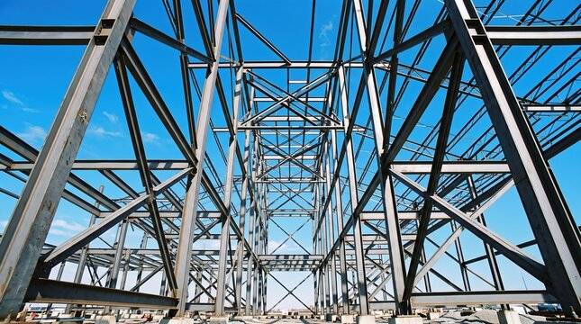 Steel framework structure under construction