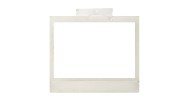 Vintage polaroid photo frame with adhesive tape isolated on transparent background