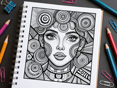 Zentangle portrait sketchbook colored pencils

