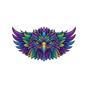 Dynamic aurora gradient eagle face designed with layered colorful feathers and bold modern outlines. Isolated on a white background, fully editable vector, premium stock illustration