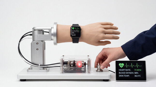 Smartwatch Sensor Accuracy Test on Robotic Wrist Fixture with Pulse Simulator and Health Monitoring Display