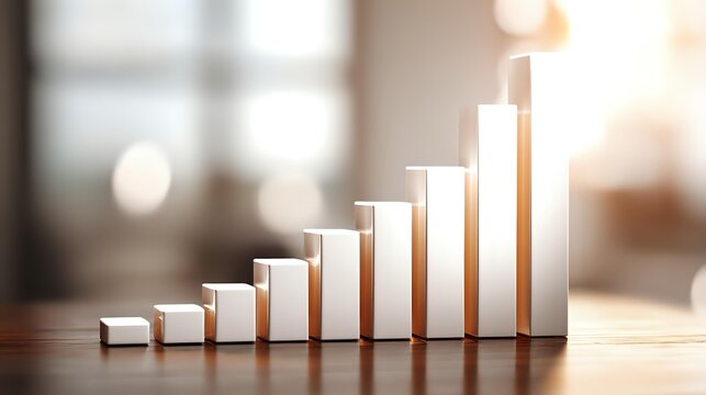 Corporate analytics concept with bar chart rising trend minimal composition soft lighting neutral tones clean center financial growth theme