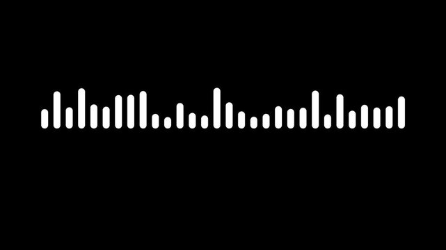 Soundwave visualizer animation, white audio spectrum lines, modern music bars, music player interface, Sound waves on transparent black background with alpha channel, 4k animation