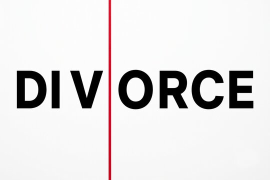 Divorce concept text split by red line on white background