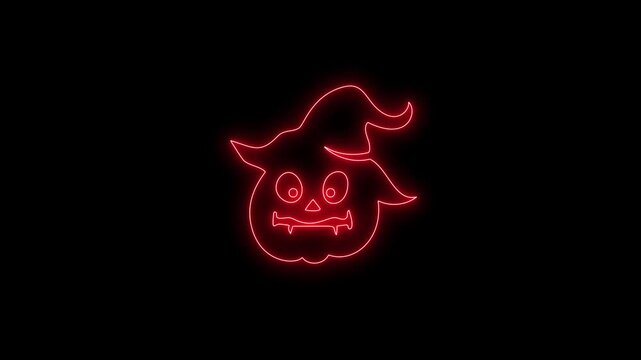 Glowing White Neon Halloween Pumpkin Outline Animation on Black Background 4K