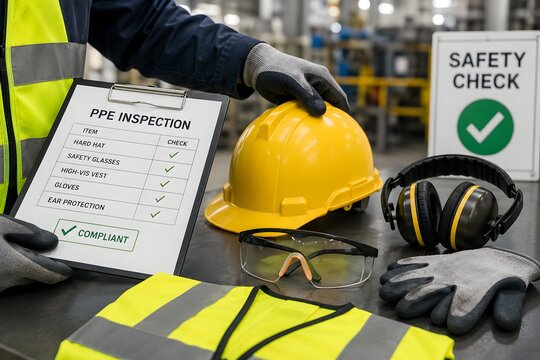 PPE safety equipment checklist for industrial safety inspection.