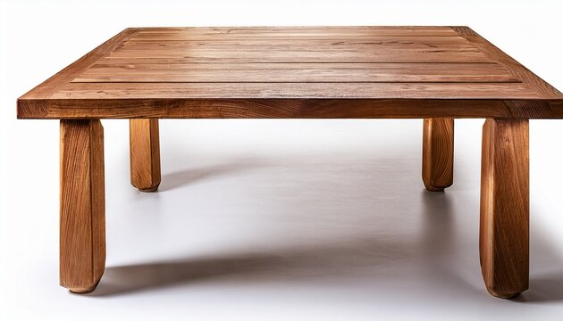 square wooden table with thick legs on a white isolated background