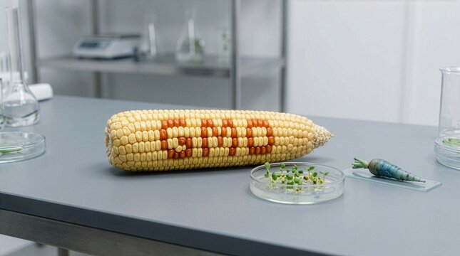 GMO genetically modified corn in a lab