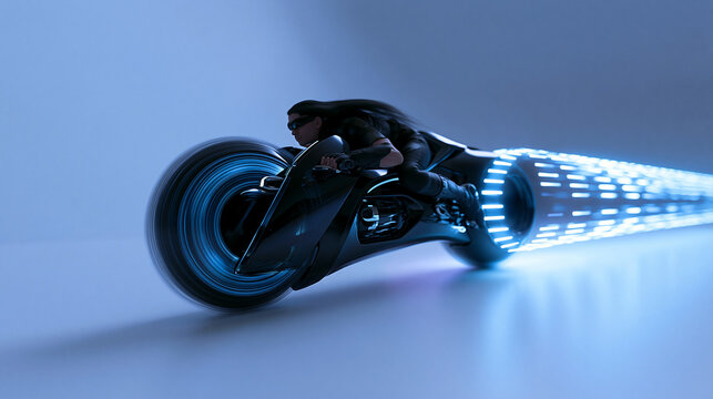Futuristic Sci-Fi Motorcycle Riding at High Speed