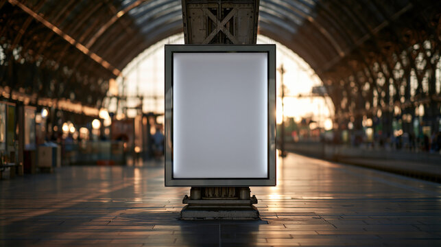 Blank Billboard Mockup at Train Station Platform