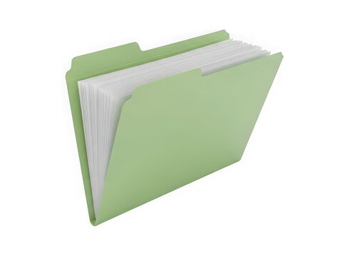 Light green paper folder with documents inside isolated on transparent background