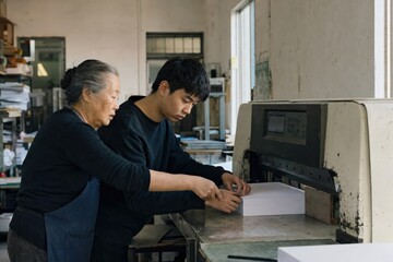 Obraz premium Family Business Transition Planning Who Owns Neighborhood Print Shop