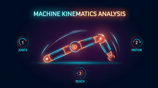 Machine Kinematics Analysis - futuristic neon infographic visualizing digital systems, automation, data flow and future technology innovation