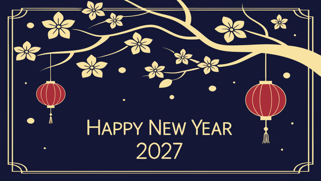 Happy Lunar New Year 2027 Background with Red Lanterns