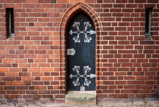 Historic Gothic church door at Klosterkirche St. Trinitatis in Neuruppin