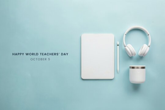 A thoughtfully arranged flat lay featuring contemporary learning and relaxation tools, symbolizing gratitude and support for dedicated educators on World Teachers' Day