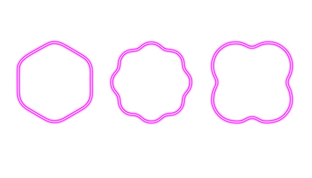 Pink neon frames set isolated on transparent background