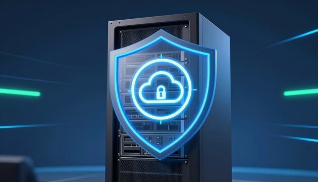 Cloud Server Security Shield with Glowing Digital Interface