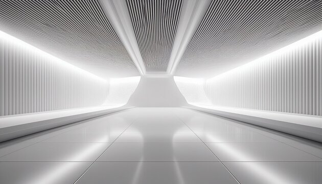 white background 3d room light abstract space technology tunnel stage floor empty white future 3d neon background studio futuristic corridor render modern interior silver road black wall design gray