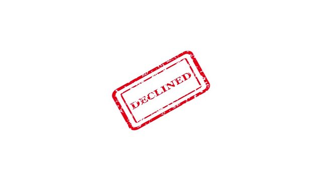 Declined Stamp Animation, Red Rubber Stamp Effect, Official Document Rejection, Business Paperwork, Office Verification, Legal Validation, Distressed Rubber Stamp Motion Graphics, Black Background, 4K
