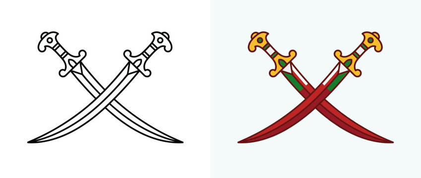 Crossed Omani Swords Illustration for Oman National Day Celebration in Flat and Outline Style