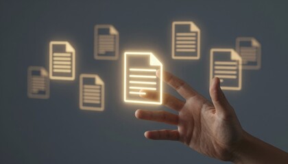 Fototapeta premium Digital Document Management Concept with Interactive Hand
