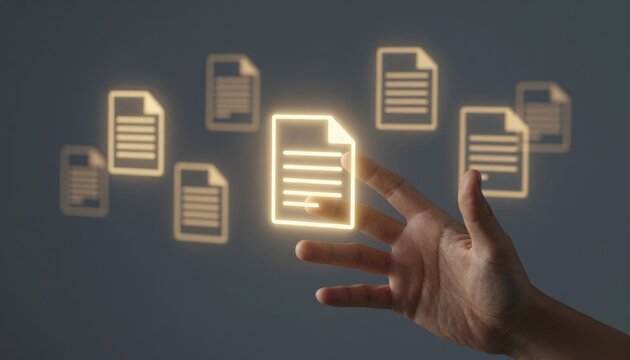 Digital Document Management Concept with Interactive Hand