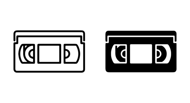 Retro VHS Tape Icons, Vintage Video Cassette Symbols, Nostalgic Media Storage Graphics