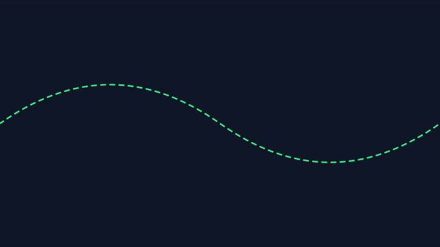 Minimalist green dashed sine wave line animation on dark 4k background, for motion and, ui dashed line