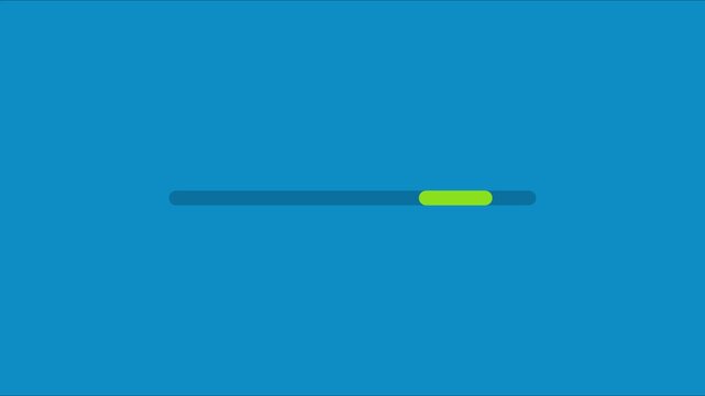 Minimalist loading bar animation with green progress indicator on blue 4k background, digital