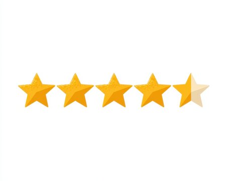 Four and a half golden stars rating icon isolated on white background