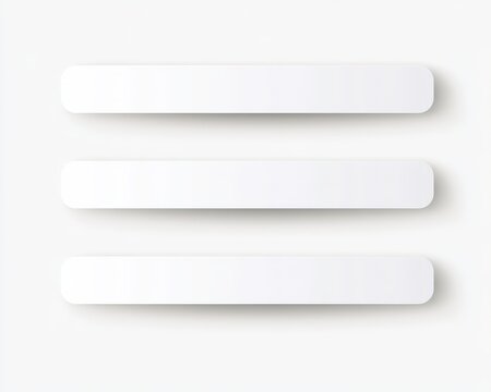 Three blank white rounded rectangular labels isolated on white background