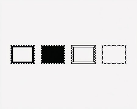 Collection of four postage stamp frames with different border styles