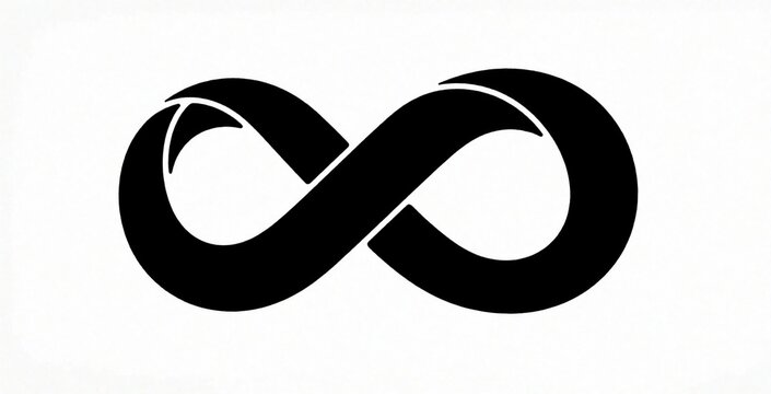 Black infinity symbol icon shaped like mobius strip. Mathematical loop sign represents eternity, limitless cycle. Simple flat design graphic element on white background. Minimalist shape implies