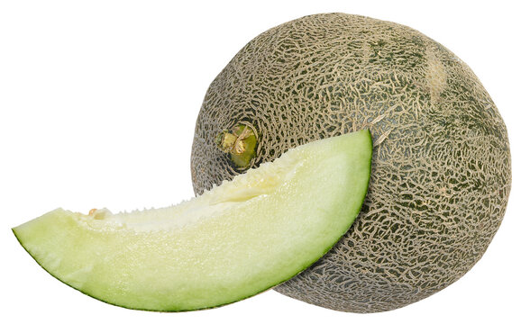 Whole and a piece of ripe melon on an isolated background