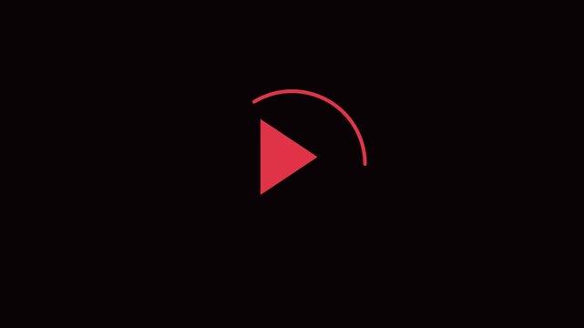 Minimalist red play button animation with circular loading progress bar for digital media interfaces 4k