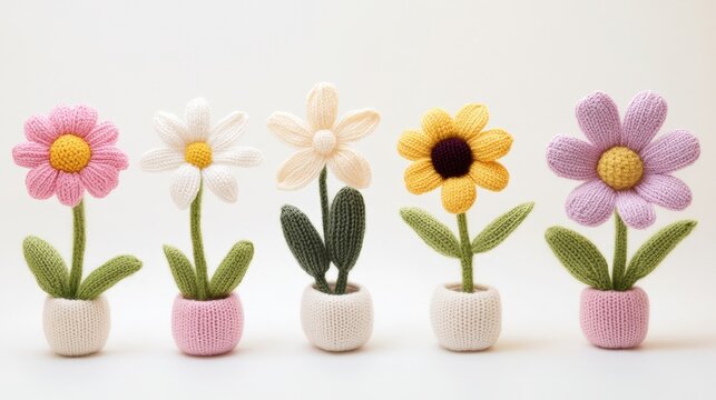 Charming Knit Flower Collection in Whimsical Pots for Creative Spring Decor Inspiration