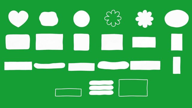 Hand Drawn White Geometric Shapes Frames Elements Pack 2D Animation Green Screen