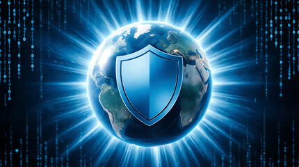 Fototapeta premium digital background with shield and lock for security