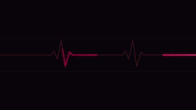 Neon red heartbeat ekg monitor line pulse animation on 4k black background