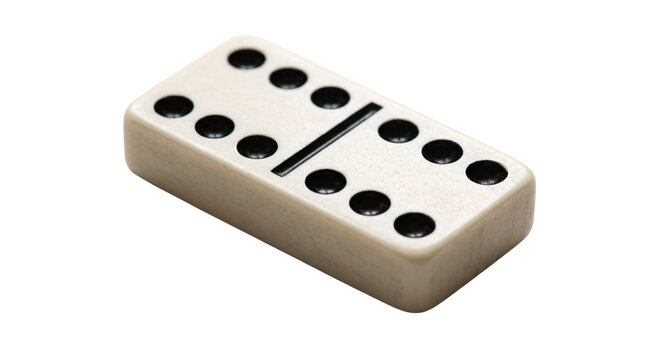 Isometric classic double six bone domino tile on a transparent background