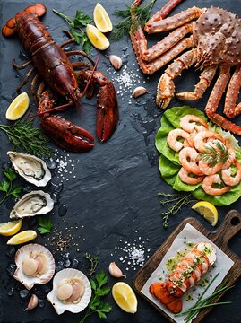 Delicious seafood platter featuring lobster king crab shrimp oysters and scallops